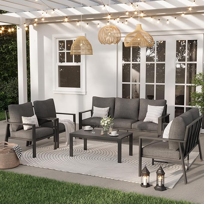 Aluminum Patio Furniture Set with Cushions 4-Piece Outdoor Sectional Metal Conversation Sofa Set with Coffee Table for Garden,Lawn,Backyard,Deck