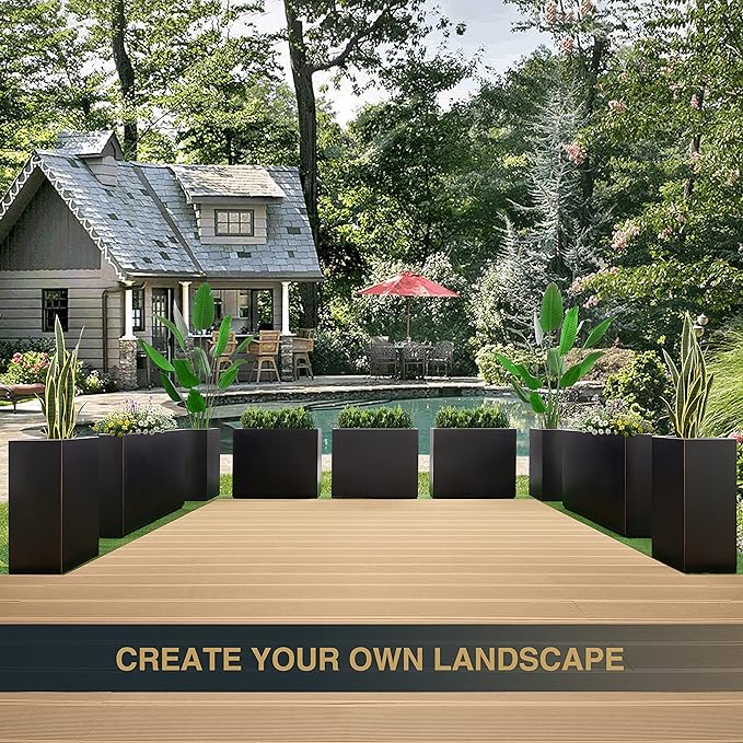 Wallowa Metallic Heavy Tall Outdoor/Indoor Planter Box 14Lx14Wx30H Inches Rectangular Large Flowerpot, Tall Metal Planter Box for Front Porch 25 Pounds, No Assembly Required, Black, 1 Pack