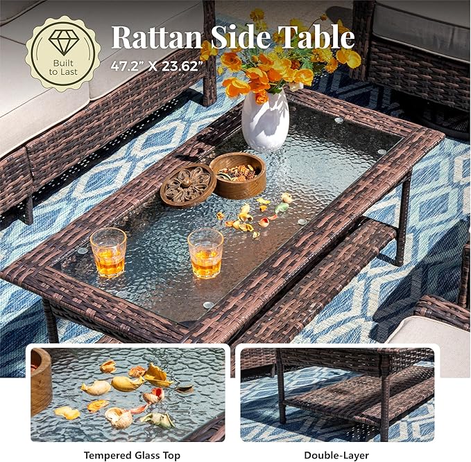 6-Piece Wicker Patio Furniture Set with Swivel Chairs, High Back Outdoor Furniture with 5.5-inch Thick Cushion and Ottoman, All-Weather Wicker Patio Conversation Set for Deck Yard Pool, Beige