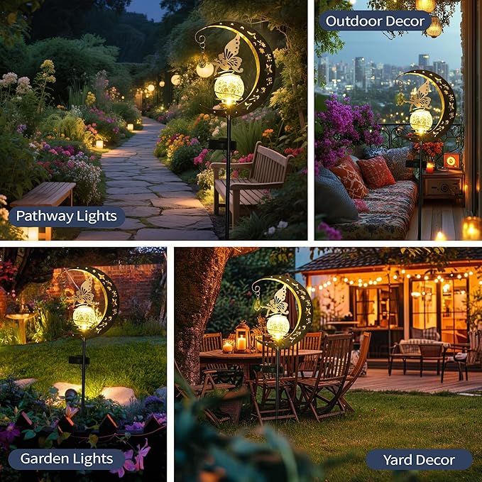 Moon Solar Lights Outdoor Waterproof Metal Fairy Moon Solar Lanterns for Garden, Patio, Yard, Gift for Women, Mom, Family Solar Powered, Durable, Garden Decor