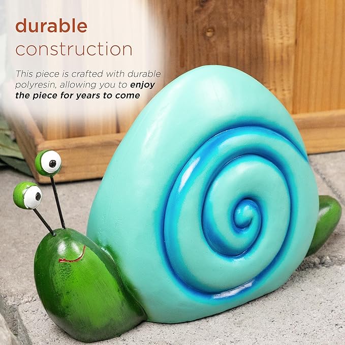 Alpine Corporation WQA1648HH-BL Polyresin Swirl Snail Statuary, Stylish Statuary Decor for Garden, Patio, and Lawn, 7" H, Blue