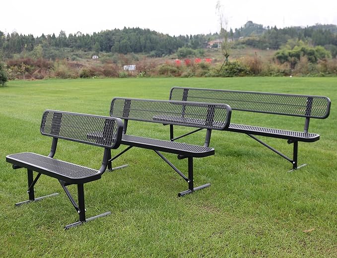 4 Feet Heavy Duty Metal Park Bench for Outside, Outdoor Bench with Backrest & Portable Frame, Commercial Benches for Shopping Malls, Stores, Parks, Patios, Decks, Black
