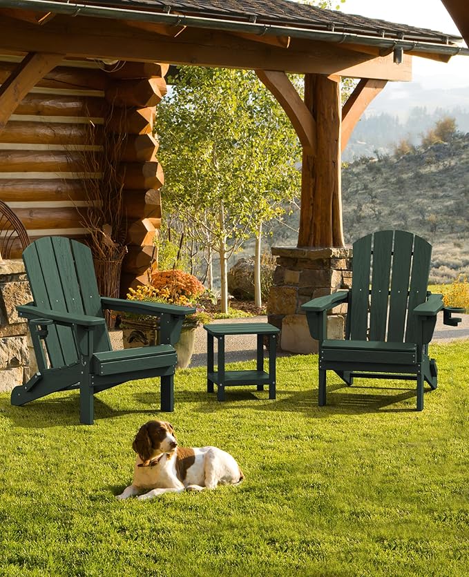 SERWALL Folding Adirondack Chair Set of 6, Reclining Adirondack Chair with 3 Recline Positions, All Weather HDPE Outdoor Adirondack, Green