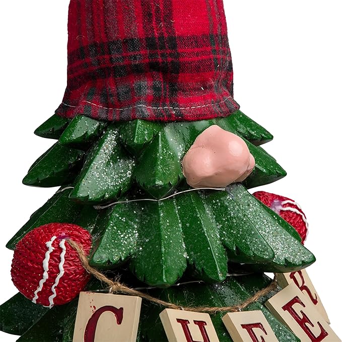 Alpine Corporation 28" Tall Christmas Tree Cheer Gnome Holiday Decoration with 20 Color Changing LED Lights, Multicolor