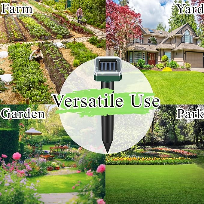 Mole Repellent Solar Powered 10 Pack, Snake Vole Repellent Outdoor,Waterproof Ultrasonic Deterrent Groundhog Squirrel Gopher Vole Deer and Chipmunk for Lawns Garden & Yard