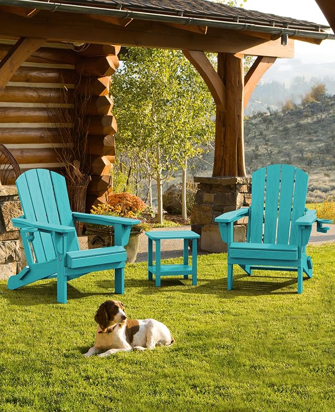 SERWALL Folding Adirondack Chair Set of 6, Adjustable Adirondack Chair with 3 Recline Positions, All Weather HDPE Outdoor Adirondack with Cup Holders, Aruba