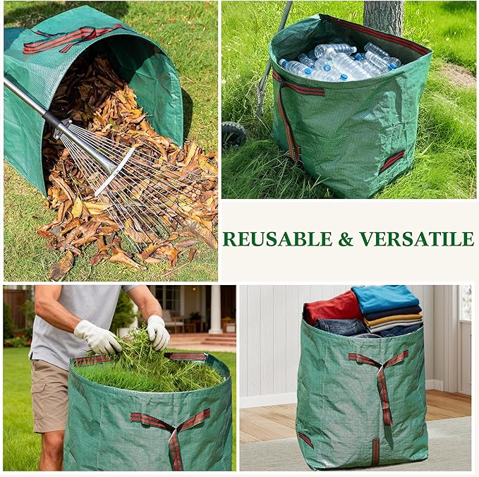 2 Pack 53 Gallon Reusable Yard Waste Bags, Multiple Handles Dustpuan-Type Lawn and Leaf Bags, Clollapsible Leaves Collector Garden Bag for Debris, Grass, Clippings, Branches, Lawn Trash