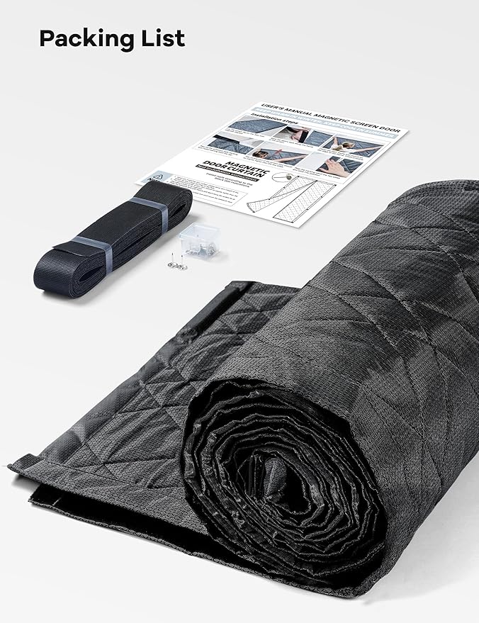 Magnetic Thermal Insulated Door Curtain, Fit Size up to 36 x 82 Inches, Thermal Door Curtain Filled with Thick Cotton to Keep Warm Winter, Doorway/Front/Back/Basement, Black, Diamond