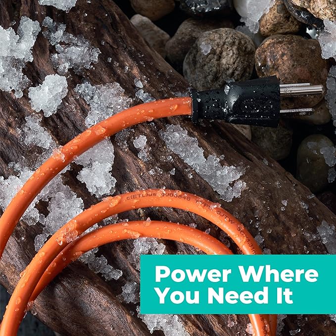 KMC 75ft Outdoor Extension Cord, 75-Foot 16/3 Weatherproof Indoor/Outdoor Extension Cable, Flexible SJTW 16-Gauge 100% Copper Wire, Durable Vinyl Jacket, UL/ETL Certified, 10A 1250W, Orange