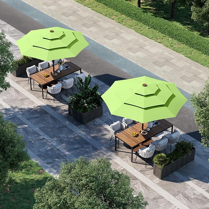 9FT 3 Tiers Patio Umbrella with Auto Tilt and Crank,Outdoor Table Market Umbrella with 8 Sturdy Ribs for Garden,Lawn,Deck,Backyard and Pool,Apple Green