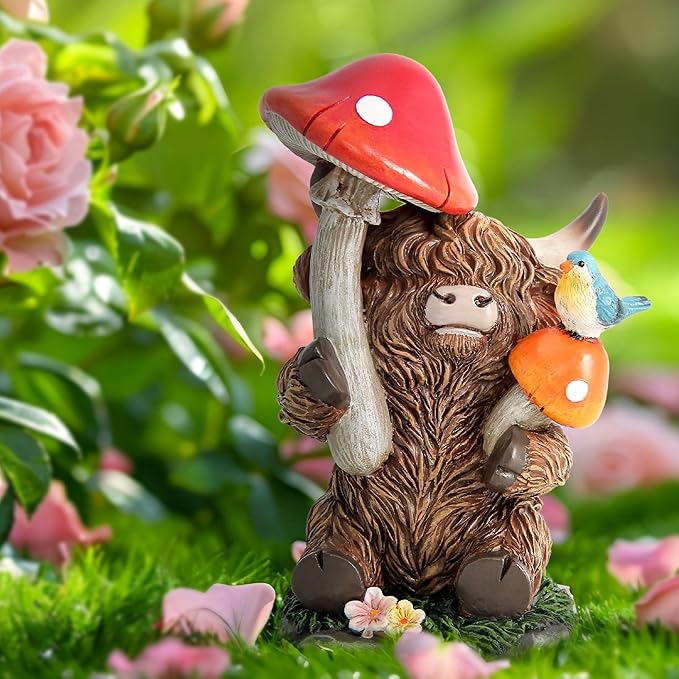 Highland Cow Figurines for Garden Decor,Garden Cows Decor for Outdoor Statues,Highland Cow Decorations for Outdoor Indoor Patio Yard Lawn Home Bathroom Shelf ,Animal Statues Cows Gifts for Women