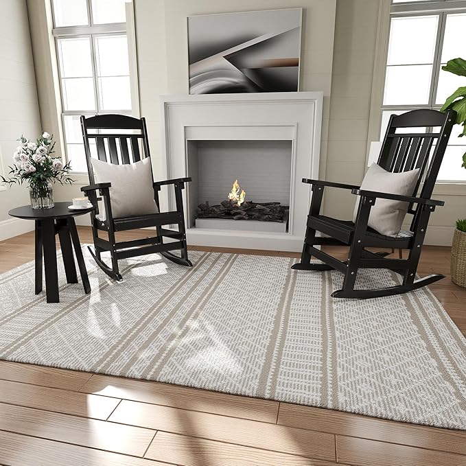 Outdoor Rocking Chairs Set of 6, Oversized High Back Patio Rocking Chairs, All Weather Porch Rocking Chairs for Outside. Black