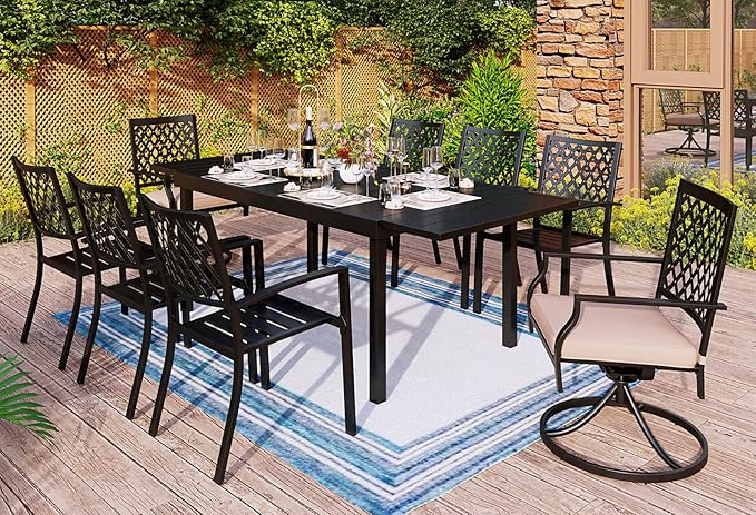 MFSTUDIO Patio Table and Chairs Set, Outdoor Dining Set for 8 with Expandable Table, 9 Piece Metal Patio Dining Sets, Outdoor Patio Furniture Set for Deck Backyard Poolside Garden