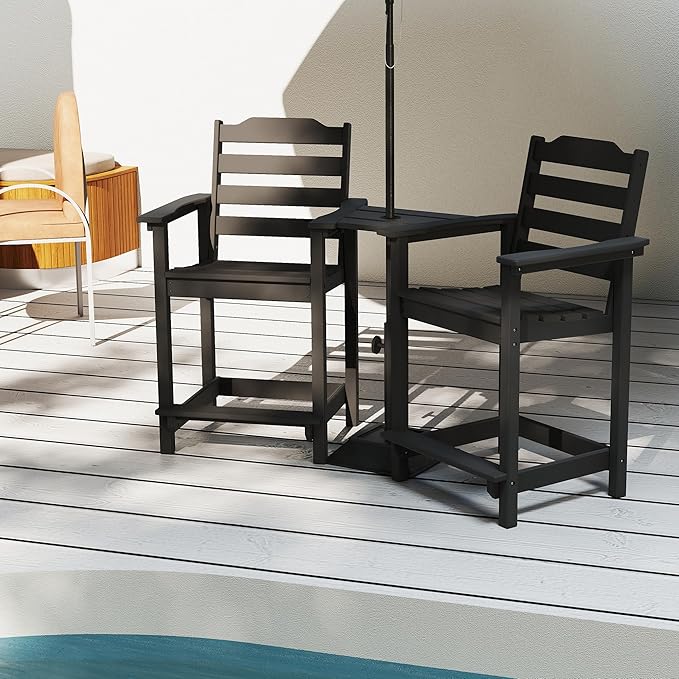 OTSUN Tall Adirondack Chair Set of 2, HDPE Counter-Height Balcony Chairs for Garden, Backyard, Poolside, Capacity 220LBS (2 PCS, Black)