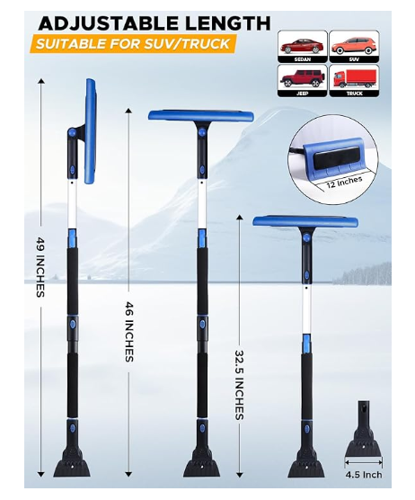 EcoNour 49" Snow Broom with Ice Scraper for Car Windshield & Windows | Scratch Free Snow Brush for Cars, Trucks & SUVs | Long Head Snow Rake Remover Perfect for Home and Car Roof