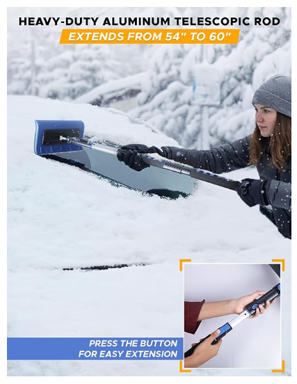EcoNour 49" Snow Broom with Ice Scraper for Car Windshield & Windows | Scratch Free Snow Brush for Cars, Trucks & SUVs | Long Head Snow Rake Remover Perfect for Home and Car Roof