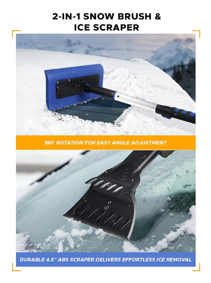 EcoNour 49" Snow Broom with Ice Scraper for Car Windshield & Windows | Scratch Free Snow Brush for Cars, Trucks & SUVs | Long Head Snow Rake Remover Perfect for Home and Car Roof