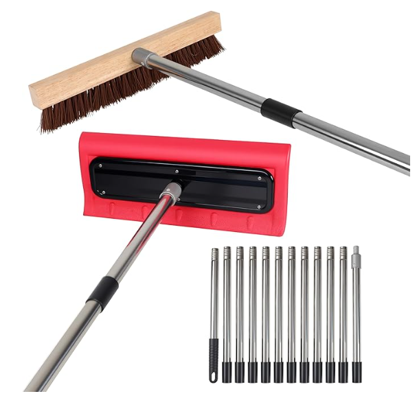 2-in-1 Leaf Roof Brush and Snow Rake, Roof Cleaning Brush & Leaf Removal Tool, Adjustable 5-20ft Cleaning Brush Tool for Cleaning Shingles, Solar Panels, Car Tops with No-Scratch Head