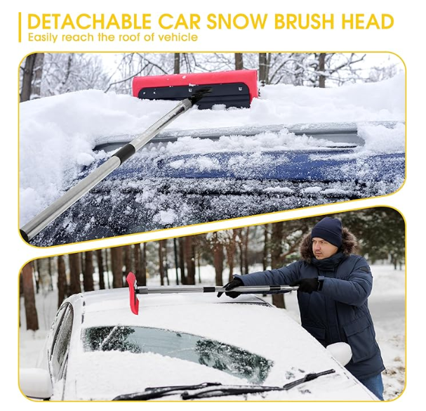 2-in-1 Leaf Roof Brush and Snow Rake, Roof Cleaning Brush & Leaf Removal Tool, Adjustable 5-20ft Cleaning Brush Tool for Cleaning Shingles, Solar Panels, Car Tops with No-Scratch Head