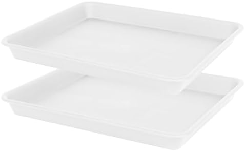 VUWEZ Rectangle Plant Tray, Plant Drip Tray, Plant Pot Saucers, Plant Germination Trays, Plant Saucers, 14.5'' x 11'' x 1.5'' (2 pack), Creamy White