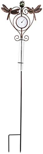 Evergreen Garden Outdoor Rain Gauge - Dragonfly Thermometer & Rain Gauge Garden Stake, Approx 32 Inches Tall