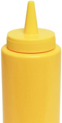 TrueCraftware- 24 oz Yellow Squeeze Condiment Wide Mouth Dispensing Bottles Set of 6- Plastic Squeeze Bottle For Sauces Spreads Ketchup Mustard Mayo Hot sauces and Olive oil