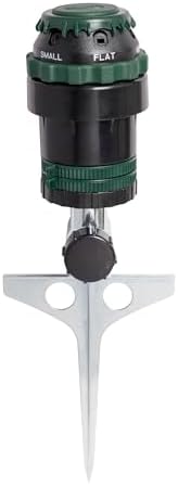 Orbit H2O-Six Gear-Drive Sprinkler on Metal T-Spike - Customizable Lawn Watering Coverage - Multi-Pattern Rotating Head with Adjustable Spray Range - Durable Outdoor Yard Irrigation Sprinkler - 58573