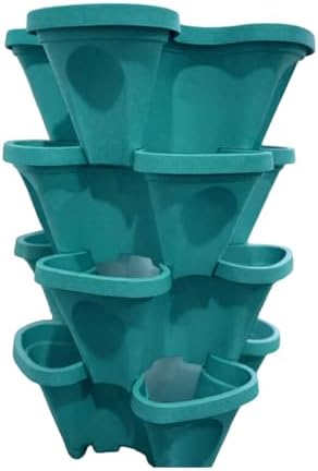 Strawberry Planter Tower, 4 Tier Stackable Vertical Planter, 16 Plant Sites, Space Saving Garden Planter, Indoor Outdoor, Made in USA (Mineral Teal, Small)