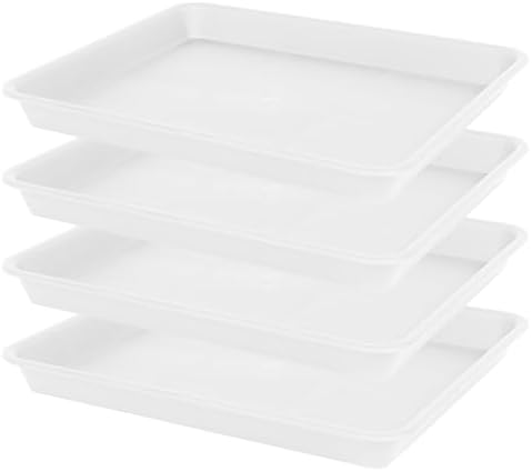 VUWEZ Plant Growing Trays 4 Pack, Plant Tray, 14.5"x11", Heavy Sturdy Plastic Plant Saucer Seed Trays, Seedling Starter Tray, Plant Drip Trays for Indoors, Seed Starter Growing Tray (Creamy White)