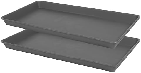 VUWEZ 2 Pack Plant Growing Nursery 1020 Trays, Plant Saucer Tray, Heavy Sturdy Seed Starting Trays, Plant Starter Trays for Indoors No Holes, Seed Starter Growing Tray (22"x11.2", Gray)
