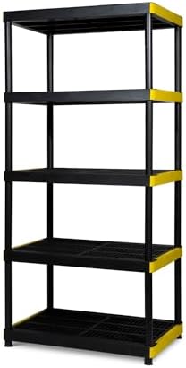 Simpli-Magic 5-Tier Heavy Duty Plastic Storage Shelving Unit, Garage & Outdoor Organizer, Modular Rack, 36 x 24 x 75 Inches, 250 lbs per Shelf, 1250 lbs Total Capacity