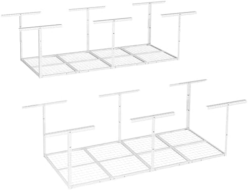 FLEXIMOUNTS 3x8 Overhead Garage Ceiling Storage Rack, 2 Pack, White