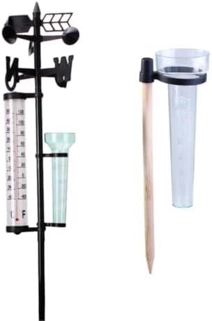 Beavorty 2 Sets Outdoor Rain Gauge and Wind Direction Meter with Thermometer, Plastic Material, Measuring Wind Direction and Rainfall, for Garden Decoration and Farm Planting