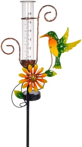 Stargarden Hummingbird Rain Gauge Outdoor,Metal Solar Rain Gauge
