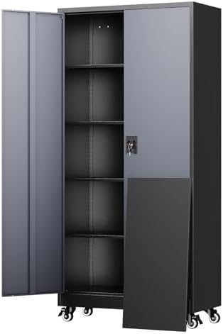 Yizosh Metal Garage Storage Cabinet with Locking Doors and Adjustable Shelves,- 75" Rolling Steel Tool Cabinet for Home Office,Garage,Warehouse