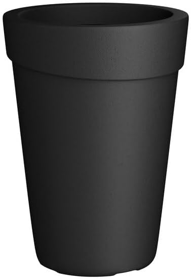 Cole Round Black Polyethylene Planter, 21.6 x 27.5 Inch, 18 Gallon, UV-Resistant, Stackable, Indoor Outdoor Use