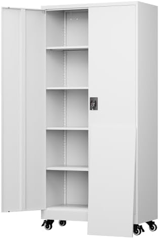 Yizosh Metal Garage Storage Cabinet with Locking Doors and Adjustable Shelves,- 75" Rolling Steel Tool Cabinet for Home Office,Garage,Warehouse