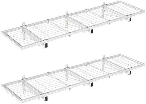 2 Pack Garage Wall Shelving, 46" x 12.5" Heavy Duty Storage Racks, Garage Shelves Wall Mounted with 8 Hooks, 320 LBS Capacity Floating Metal Shelf Organizer for Laundry Room, Basement, Workshop