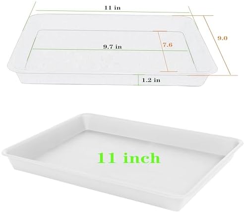 VUWEZ Plant Saucer Growing Tray, Seed Starter Tray Rectangular, Heavy Sturdy Plastic Plant Saucers Drainage Trays, Plant Drip Trays for Pots, Seed Starter Growing Pots (11 x 9 inch, 2 Pack)