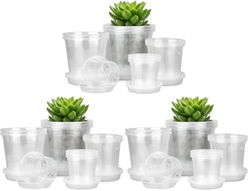 FUIJOL 4/5/6/7 Inch Clear Nursery Pots for Plants with Sacuers 60 Pack, Plastic Flower Pots with Drainage Holes, Variety Pack Seedlings Garden Pot for Indoor Outdoor (4+5+6+7 inch)