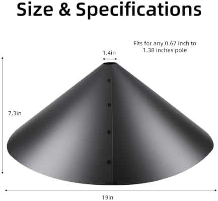 19 Inch Squirrel Baffle, Large Squirrel Proof Cone Guard Blocker, Outdoor Pole Mount Squirrel Deterrent for Bird Feeder Pole & Bird House, Wild Bird Feeder Accessories