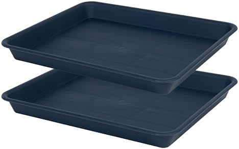 VUWEZ Plant Growing Trays 2 Pack, Plant Tray, 14.5"x11", Heavy Sturdy Plastic Plant Saucer Seed Trays, Seedling Starter Tray, Plant Drip Trays for Indoors, Seed Starter Growing Tray (Blue)