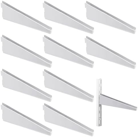 Yalikop 10 Pack Adjustable Shelf Brackets for Double Track System Closet Organization Heavy Duty Wire Shelf Brackets (White,4.7 Inches)