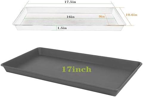 VUWEZ 2 Pack Plant Saucer Tray Rectangular, Plant Growing Nursery Trays, Heavy Sturdy Seed Starting Trays, Plant Starter Trays for Indoors No Holes, Seed Starter Growing Tray (17.5"x10.6", Gray)