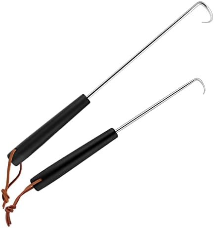 HaSteeL Meat Hook Flipper Set of 2, Stainless Steel Pigtail Food Flipper Turner 12Inch & 17Inch, BBQ Accessories Great for Grilling Smoking Frying, Long Body & ABS Handle, Easy to Clean & Right Handed