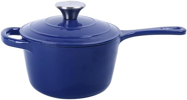 Commercial Grade, Cast Iron Enameled Cookware (Blue, Sauce Pan 1.75qt)