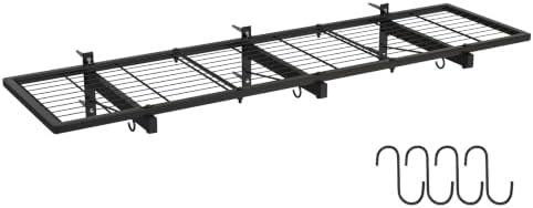 Garage Wall Shelves, 46"X12.5" Garage Shelving Wall Mounted, Heavy Duty Shelf Storage Rack with 4 Hooks, Black Organizer Floating Metal Shelf 160 LBS Capacity for Office, Basement, Laundry Room