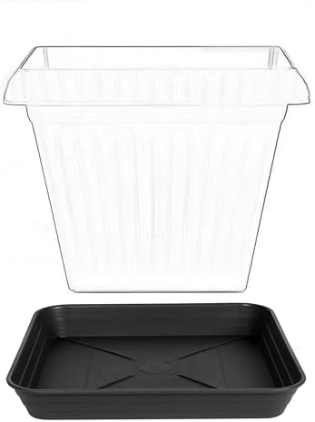 4 Pack Square Plant Saucer Tray 10 inch, 6 8 10 12 14 16 18 20 inch Heavy Duty Plastic Square Plant Saucers for Indoors Outdoor, Flower Planter Drip Trays for Pots, Seed Starting Tray