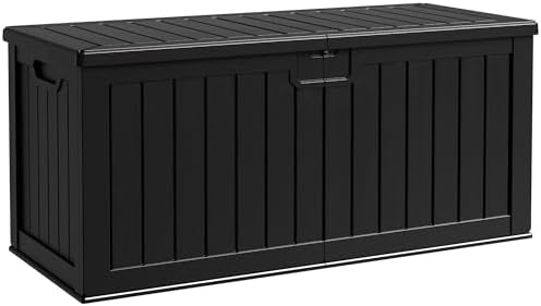 Flamaker 250 Gallon Resin Deck Box, XXL Waterproof Storage Box with Divider