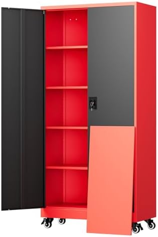 Yizosh Metal Garage Storage Cabinet with Locking Doors and Adjustable Shelves,- 75" Rolling Steel Tool Cabinet for Home Office,Garage,Warehouse